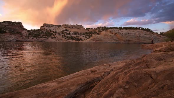 Sunset over Red Fleet Reservoir in the Utah desert