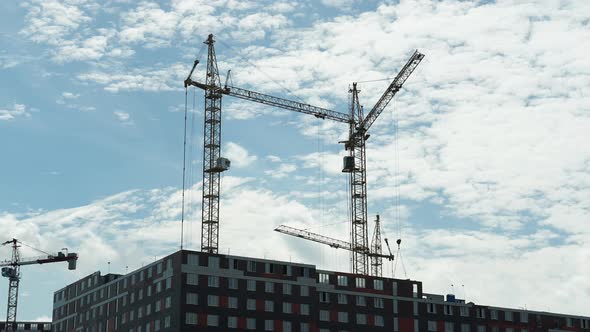 Tower Cranes on the Construction of the Building Time Lapse