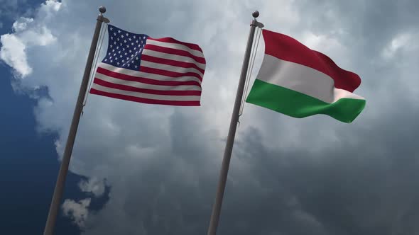 Waving Flags Of The United States And Hungary 2K