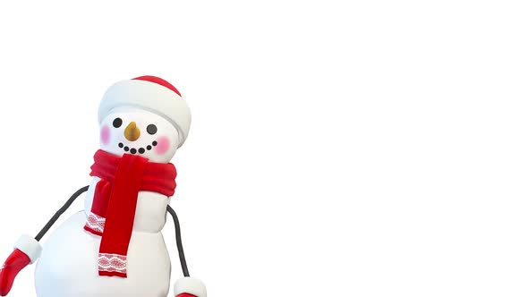 Snowman Greeting From Corner on White Background