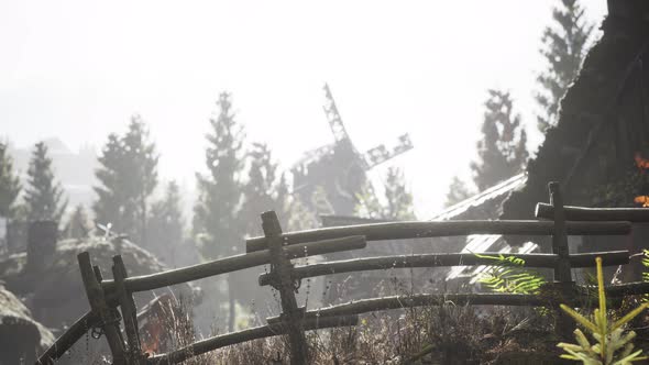 Old Traditional Wooden Windmill in the Forest