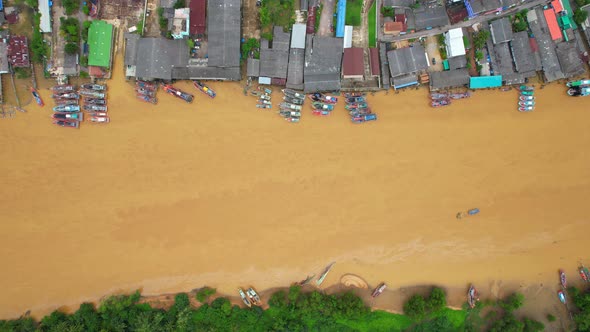 Aerial view over the river, harbor and fishing villages