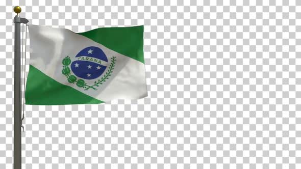 Parana Flag (Brazil) on Flagpole with Alpha Channel - 4K