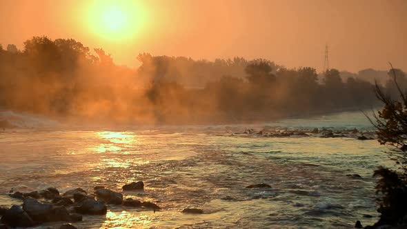 Sunrise over river Sava in zagreb, Croatia