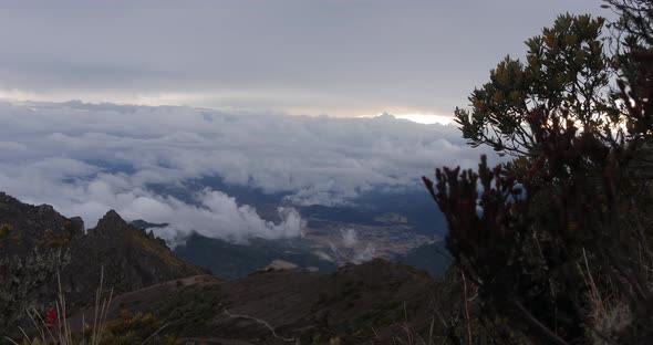 Time Lapse at the top of a volcano watching the volcano village