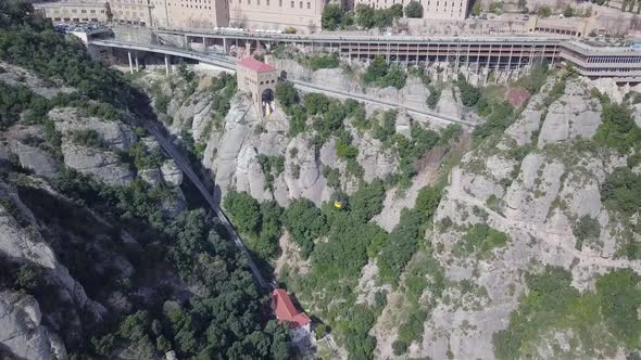 Aerial Shot Of Abbey of Montserrat With Tourism Gondola