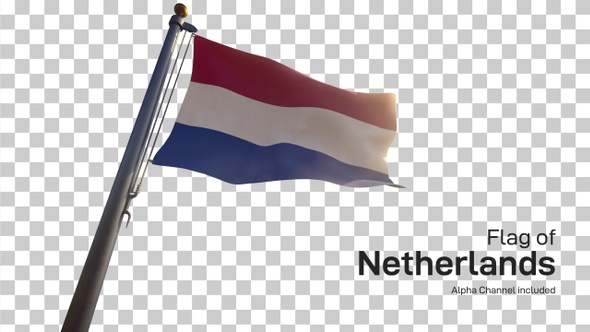 Netherlands Flag on a Flagpole with Alpha-Channel