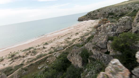 Aerial View of Rocks and Sea Shore Summer and Holiday Concept