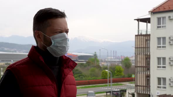 Anxious Man in Medical Mask