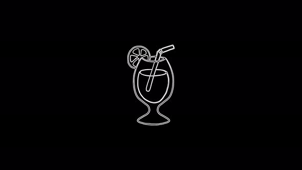 Cocktail and alcohol drink icon isolated on black background. 4K Video motion graphic animation.