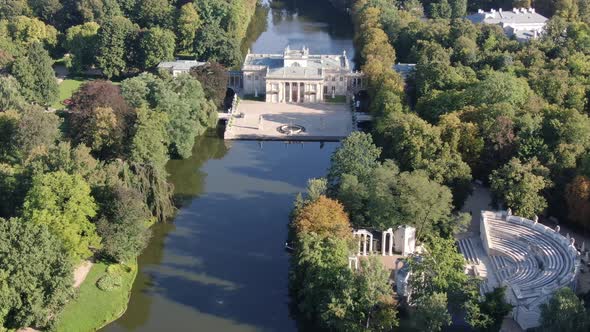 Aerial view of Warsaw Royal Baths (Lazienki Park), capital of Poland, Europe