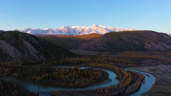 Chuya River and Mountains at Sunrise. Altai Mountains, Russia