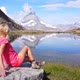 Tourist Woman at Matterhorn on Riffelsee Lake - VideoHive Item for Sale