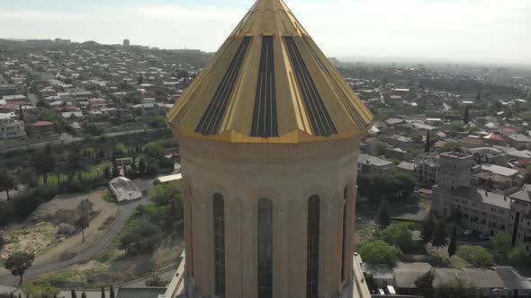 Close Up View Of Sameba Cathedral.Tilt Down