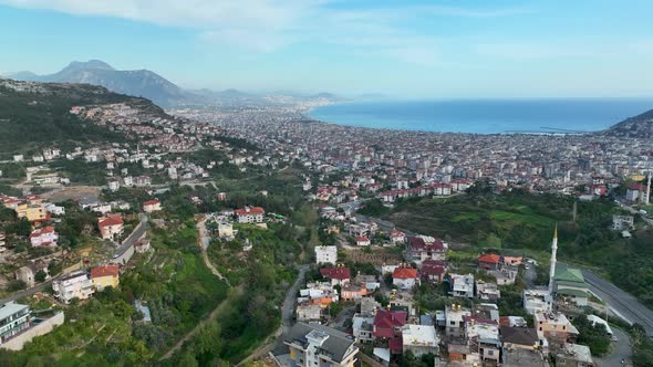 Colorful city Aerial View 4 K Alanya Turkey