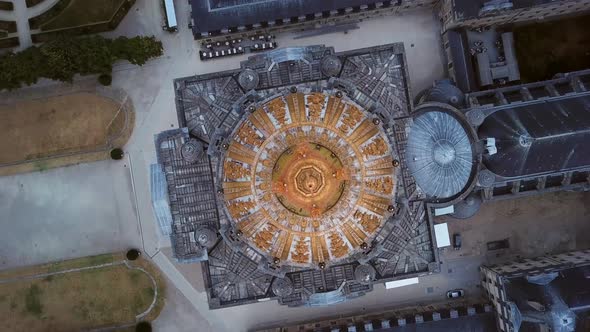Top down view on glittering golden roof of Dome des Invalides (St Louis des Invalides Cathedral) and