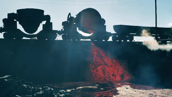 Wagon Tanks with Molten Copper Being Discharged From Them