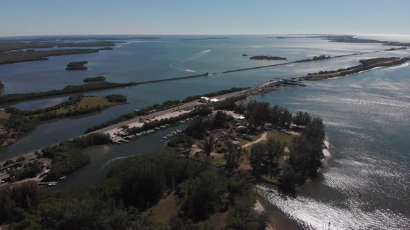 Aerial view of Eldred's Marina and the keys surrounding Boca Grande.  Incredible shimmering waters a