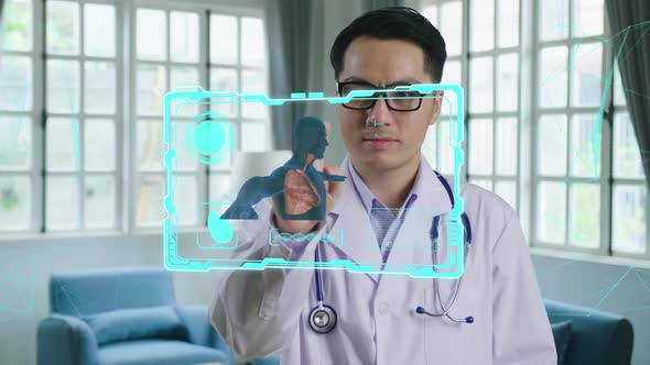 Doctor Using Augmented Reality, Animated 3D Human. High Tech Technologically Advanced Hospital