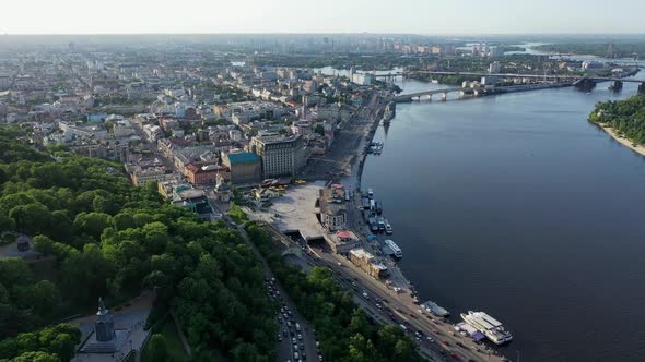 Aerial Video of the City of Kiev Centre at Sunny Day