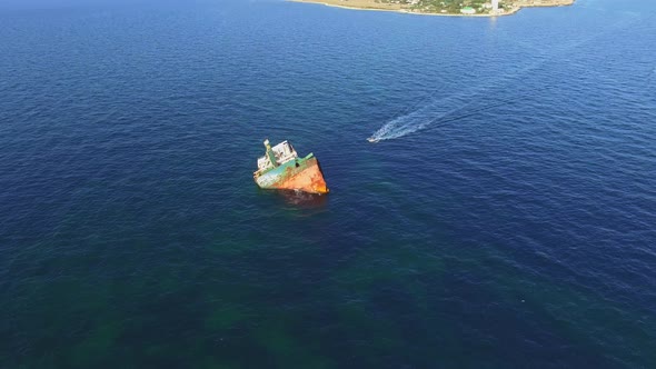 Aerial View of the Sunken Ship at Cape Tarkhankut