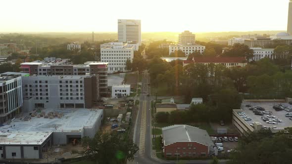 Aerial Drone Video Sunset Behind Downtown Tallahassee Fl Usa