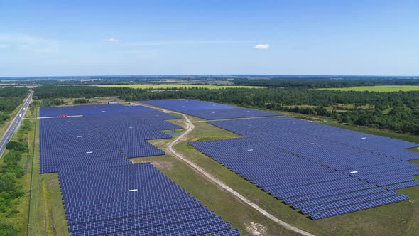 Solar Panel Photovoltaic Farm Aerial View