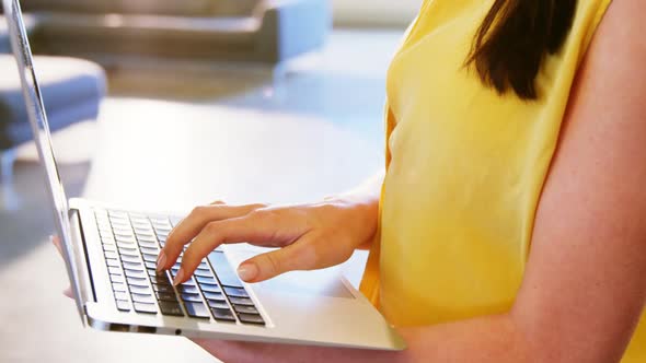 Female business executive using laptop