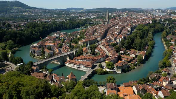 Amazing City of Bern with River Aare in Switzerland  Aerial View