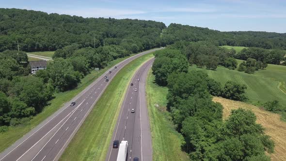 drone overlooking highway in Pennsylvania