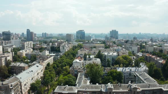 Aerial view of small old european town. Kyiv