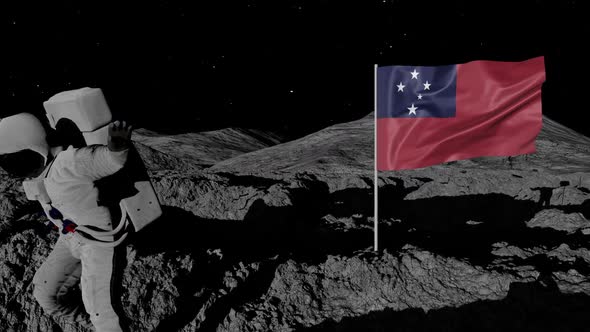 Astronaut Planting Samoa Flag on the Moon