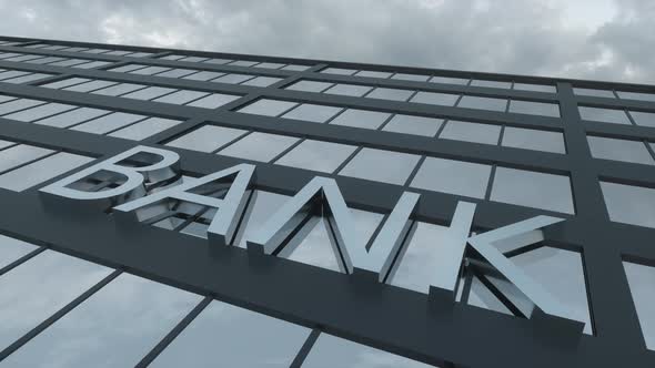 Bank Sign on a Modern Glass Skyscraper