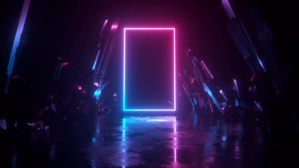 Neon Frame And Crystals Glowing Backdrop