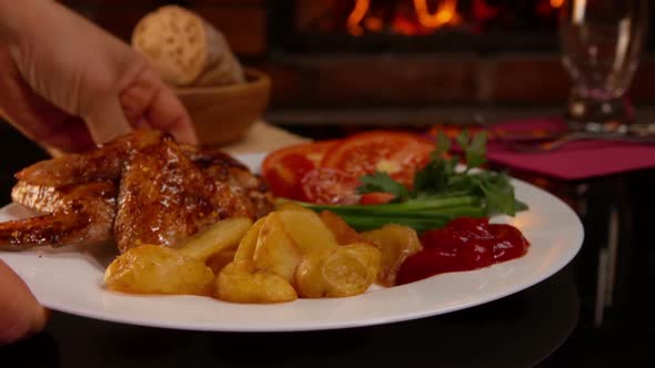 Grilled Chicken Wings on Glass Table Near Fireplace