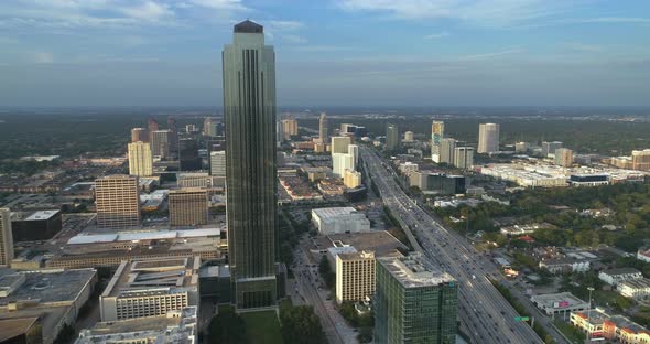 Drone view of affluent Galleria Mall area in Houston, Texas