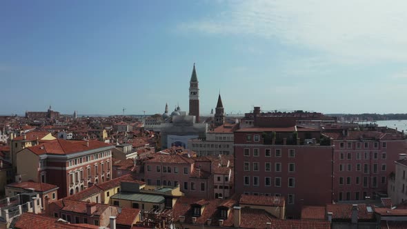 Aerial Panoramic Photo of Iconic and Unique Campanile in Saint Mark's Square