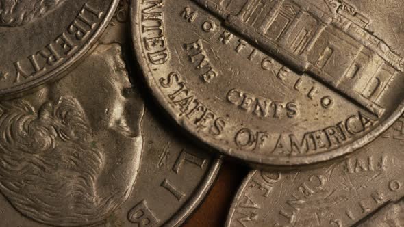 Rotating stock footage shot of American monetary coins 