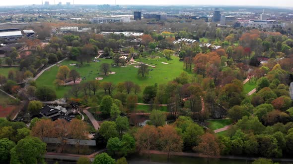 Top view of the green lawns in Luisenpark. Mannheim. Germany.