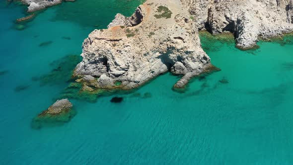 Greece landscape. Seascape at the day time. Bay and rocks. Blue water background