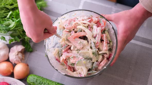 Closeup of Woman Slicing Dill on Wooden Cutting Board  Preparing Ingredient for Meal