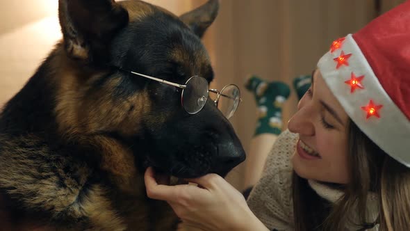 Cute Happy Young Woman Spending Time with Her Dog