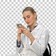 Young woman surgeon doctor reading sms on cell phone, Alpha Channel - VideoHive Item for Sale