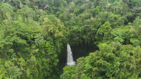 Aerial view of landscape forest Waterfall in green rainforest