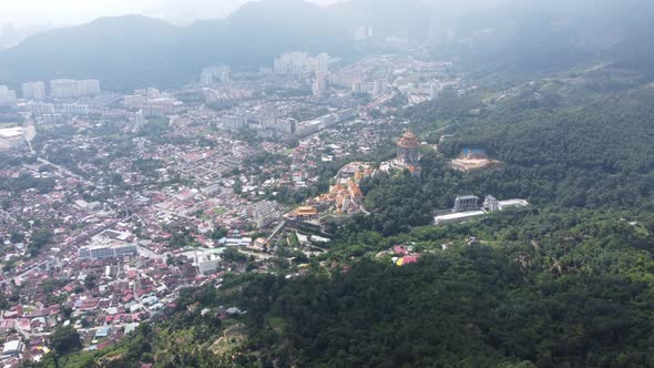 Aerial view Kek Lok Si temple and Ayer Itam town