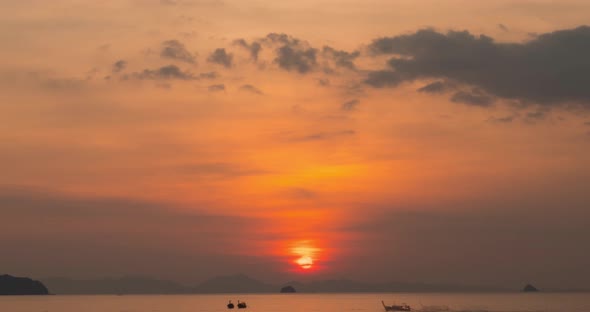 Time-lapse of Light Rays Over the Sea or Ocean at Sunset. Hot Summer Weather at Tropical. Panoramic