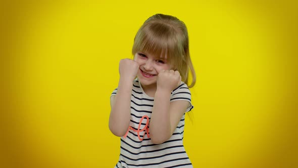 Little Teen Child Kid Girl Celebrate Success Win Scream Rejoices Doing Winner Hands Gesture Say Yes