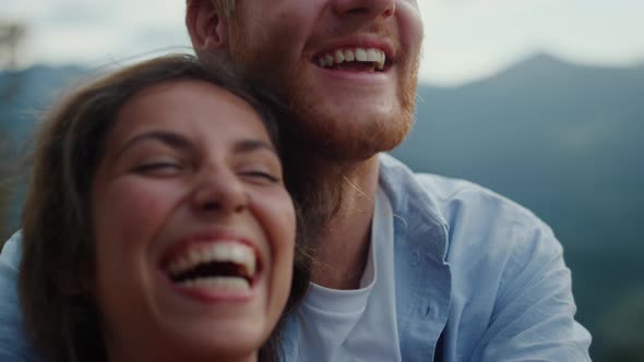 Closeup Family Faces Laughing Outdoor