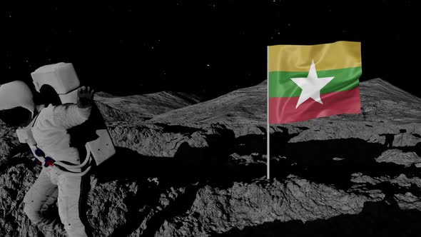 Astronaut Planting Myanmar Flag on the Moon