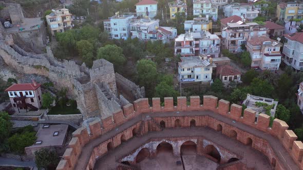 The old fort of Alanya was filmed from a drone. tourism concept